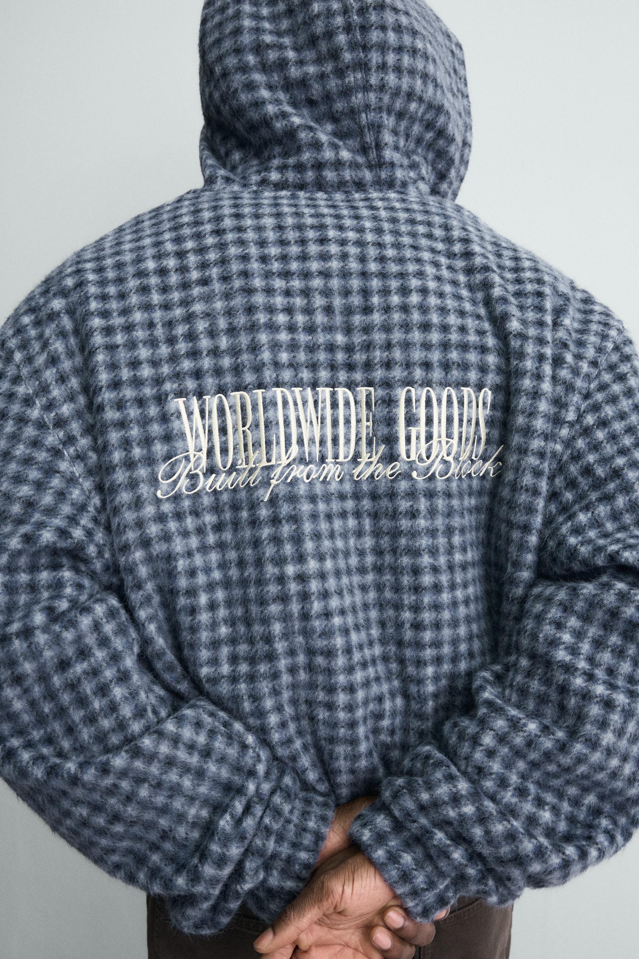 BLOUSON À CARREAUX BRODÉ CAPUCHE